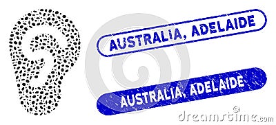Elliptic Collage Ear with Scratched Australia, Adelaide Stamps Stock Photo