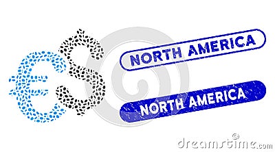 Elliptic Collage Euro and Dollar Currency with Textured North America Watermarks Stock Photo