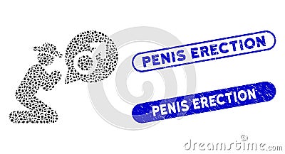 Elliptic Collage Gentleman Pray for Potence with Grunge Penis Erection Seals Vector Illustration