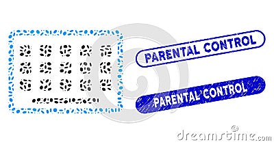 Elliptic Collage Keyboard with Scratched Parental Control Stamps Vector Illustration