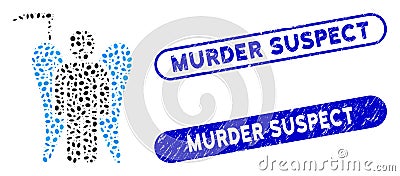 Elliptic Collage Scythe Death Angel with Textured Murder Suspect Watermarks Vector Illustration