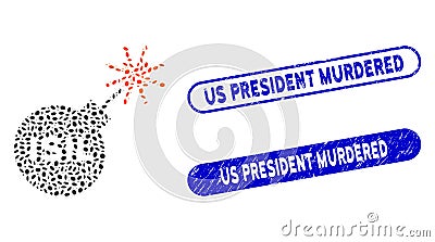 Elliptic Mosaic ISIL Bomb with Textured Us President Murdered Seals Vector Illustration