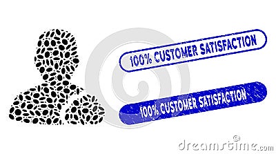 Elliptic Mosaic User Cloud with Scratched 100 Percent Customer Satisfaction Stamps Vector Illustration