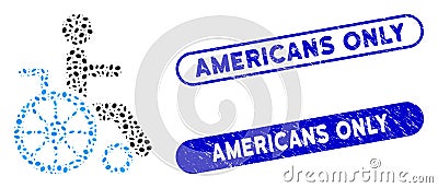 Elliptic Mosaic Wheelchair with Grunge Americans Only Watermarks Vector Illustration
