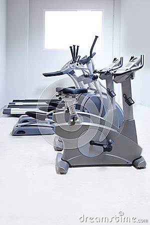 Elliptical cross trainer, bicycle treadmill Stock Photo