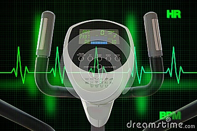 Elliptical Machine for Exercising with Heart Beat Diagram or Car Stock Photo