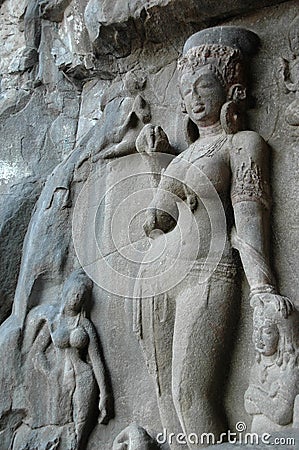 Ellora Caves sculptures Stock Photo