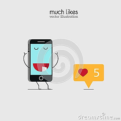 Ð¡ellphone received a lot of likes Vector Illustration