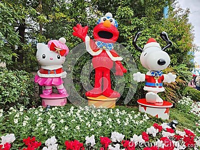 Elmo the Muppet, Snoopy Dog and Hello Kitty in Universal Studios, Japan Editorial Stock Photo