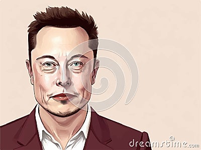 The Elon Musk art portrait, hand drawn Vector Illustration