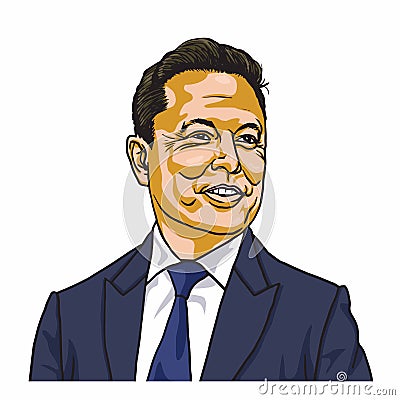 Elon Musk, Famous founder, CEO and Entrepreneur Vector Cartoon Portrait Illustraton Vector Illustration