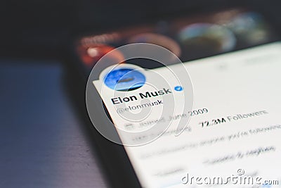 Elon Musk official twitter account. Elon Reeve Musk FRS is an entrepreneur and business magnate Editorial Stock Photo