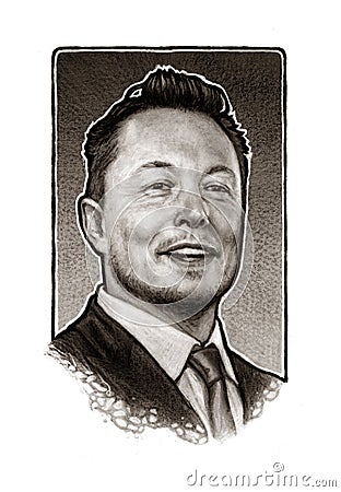 Elon Musk Portrait Illustration Editorial Stock Photo