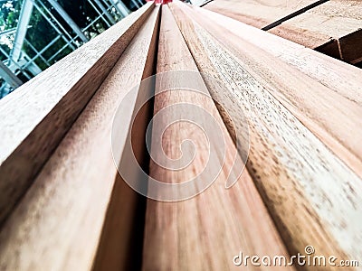 Elongated rectangular wood pile for interior industrial processing Stock Photo