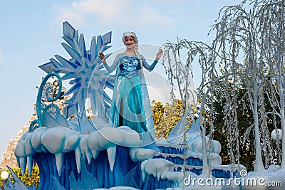 Elsa of Frozen fame on float in Disneyland Parade Editorial Stock Photo