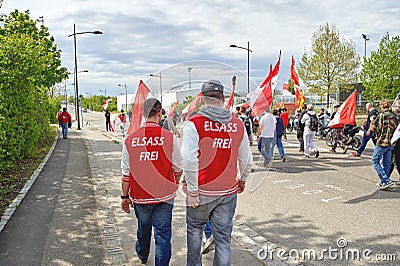 Elsass Frei Free Alsace text on protester's clothes Editorial Stock Photo