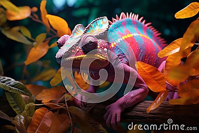 Elusive chameleons showcasing vibrant color change Stock Photo