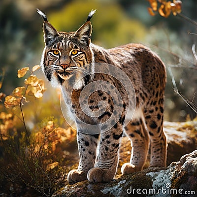 Elusive Iberian lynx forest animal. Generate Ai Stock Photo