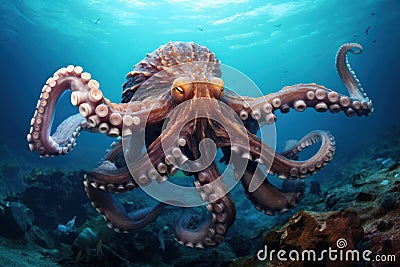 Elusive Octopus underwater. Generate Ai Stock Photo