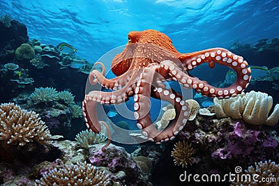 Elusive Octopus underwater reef. Generate Ai Stock Photo