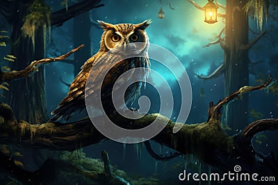 Elusive Owl forest bird night. Generate Ai Stock Photo