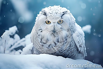 Elusive Polar owl winter branch. Generate Ai Stock Photo