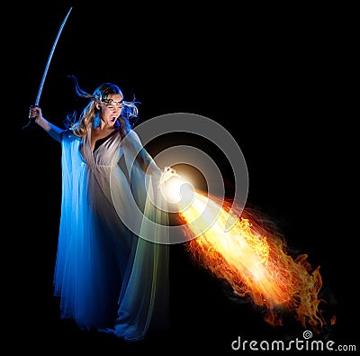 Elven girl with sword Stock Photo