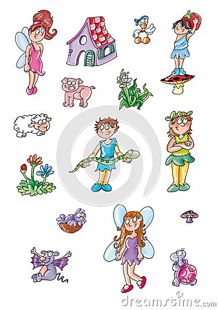 Elves and fairies adhesives queen prince, princess, magical snake Stock Photo