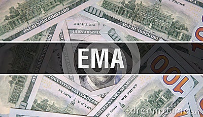 EMA text Concept Closeup. American Dollars Cash Money,3D rendering. EMA at Dollar Banknote. Financial USA money banknote Stock Photo