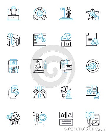 Email ads linear icons set. Promotions, Offers, Discounts, Campaigns, Newsletters, Deals, Sales line vector and concept Vector Illustration