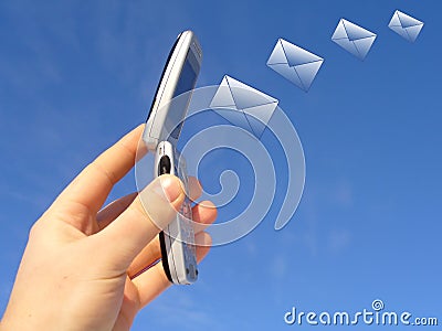 Email being sent by a wireless device Stock Photo