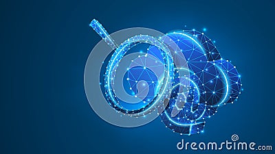 Email, Cloud Storage with a magnifying glass. Data access analysis, mailing database, internet server. Low poly, wireframe 3d Vector Illustration