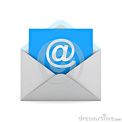 Email concept at sign on blue paper in white envelope Stock Photo