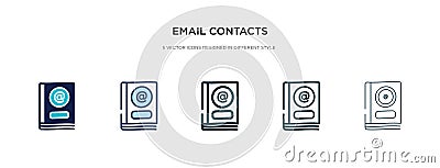 Email contacts icon in different style vector illustration. two colored and black email contacts vector icons designed in filled, Vector Illustration