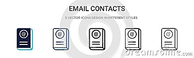 Email contacts icon in filled, thin line, outline and stroke style. Vector illustration of two colored and black email contacts Vector Illustration