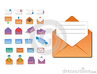 Email envelope cover icons communication and office correspondence blank cover address design paper empty card business Vector Illustration