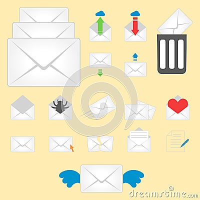 Email envelope cover icons communication and office correspondence blank cover address design paper empty card business Vector Illustration