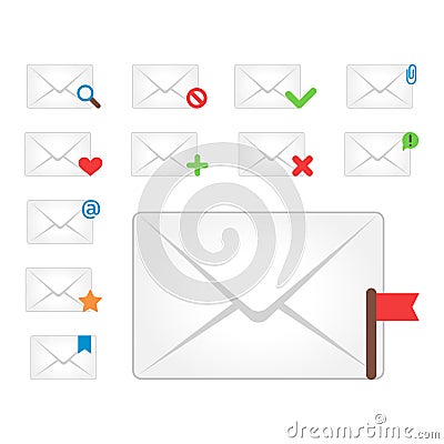 Email envelope cover icons communication and office correspondence blank cover address design paper empty card business Vector Illustration