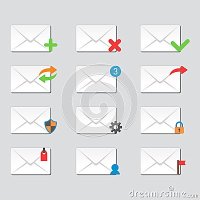 Email envelope cover icons communication and office correspondence blank cover address design paper empty card business Vector Illustration