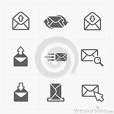 Email and envelope icons on White Background. Vector Illustration