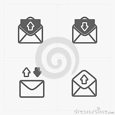 Email and envelope icons on White Background. Vector Illustration