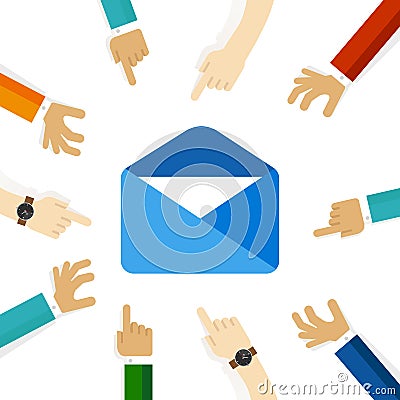 Email envelope sending online digital message icon newsletter hand pointing team focus on concept discus Vector Illustration