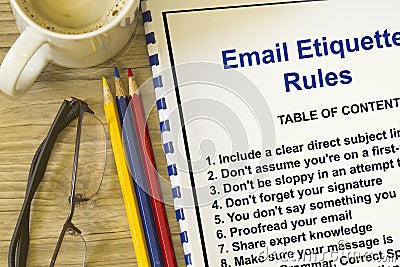 Email etiquette rules concept- instructions Stock Photo