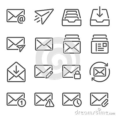 Email icon illustration vector set. Contains such icon as Inbox, Sent, Attached, Privacy, Edit, Read, Unread and more. Expanded St Vector Illustration