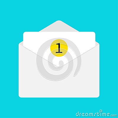 Email icon. White paper envelope. Open letter template. New message sign symbol. Unread mail notification with number marker. One Vector Illustration