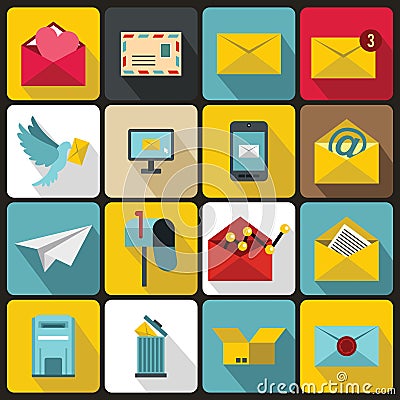 Email icons set, flat ctyle Vector Illustration