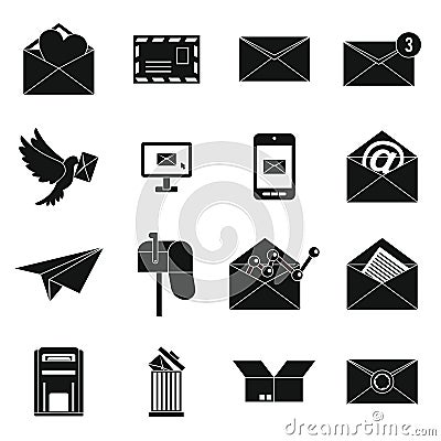 Email icons set, simple ctyle Cartoon Illustration