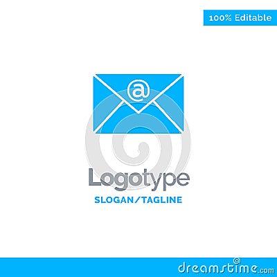 Email, Inbox, Mail Blue Solid Logo Template. Place for Tagline Vector Illustration