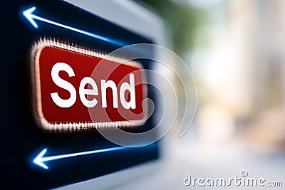Email interface with a clicked Send button and progress bar showing successful delivery Stock Photo