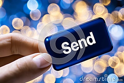 Email interface with a clicked Send button and progress bar showing successful delivery Stock Photo